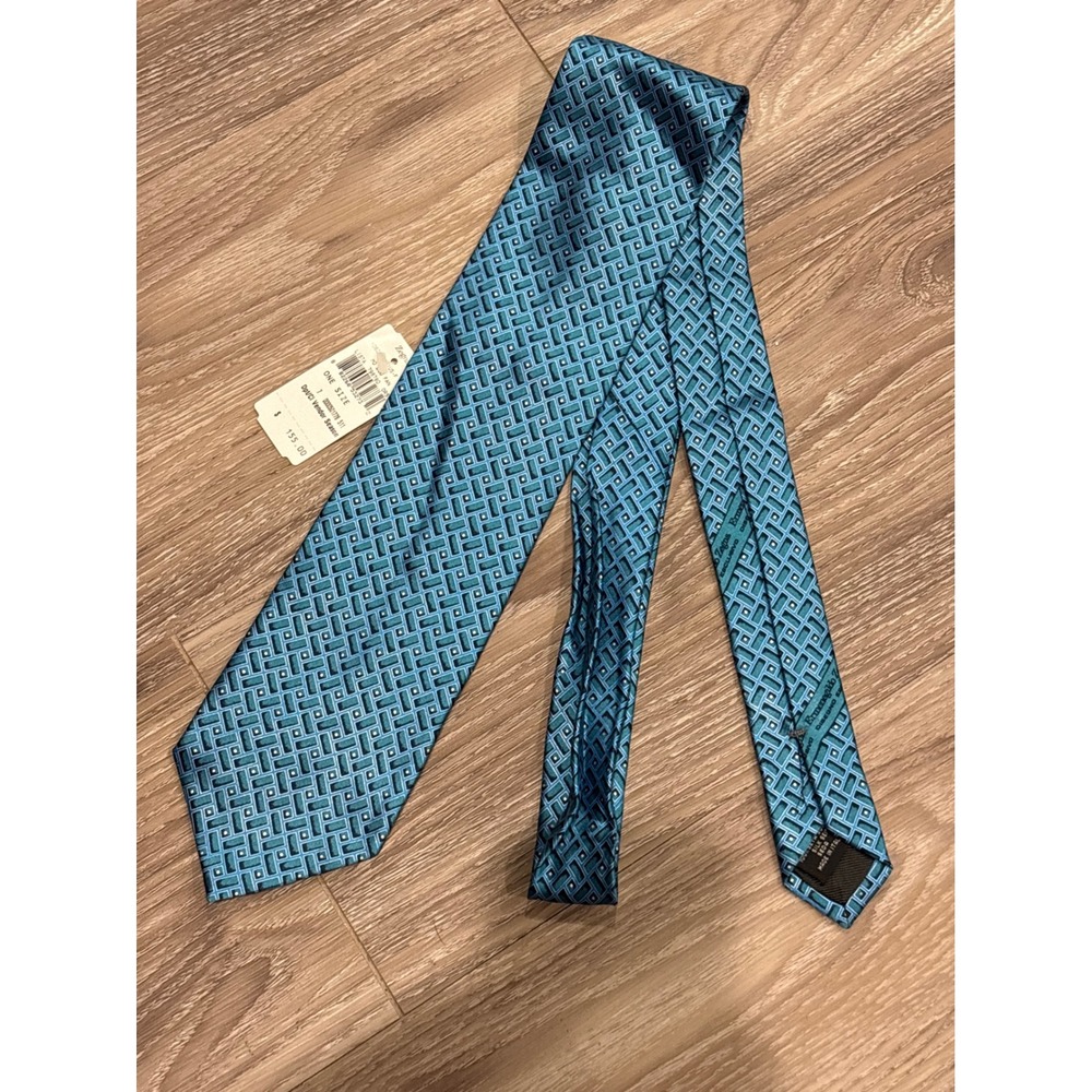 Ermenegildo Zegna Silk Tie Teal Blue Geometric Disegno Esclusivo Made in Italy